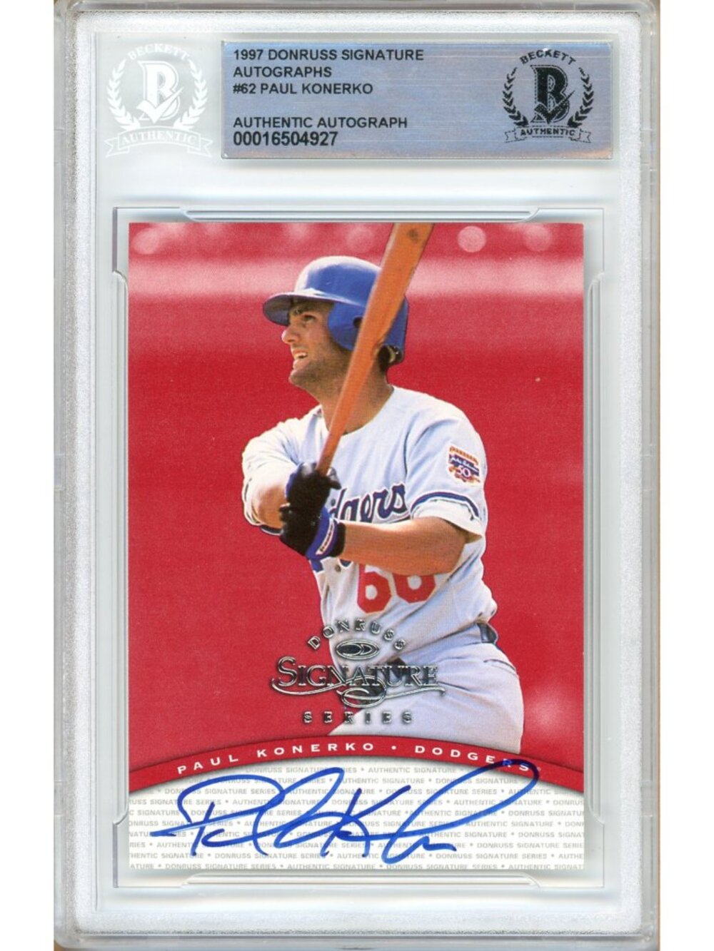Paul Konerko Signed 1997 Donruss Signature #62 Dodgers Beckett BAS Slabbed Auto